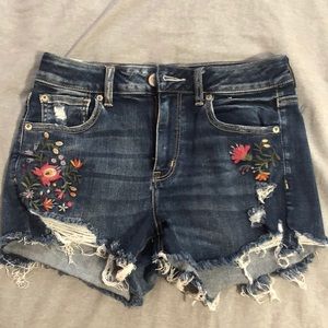Flowered American eagle jean shorts